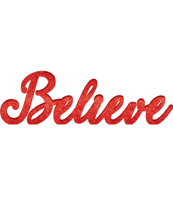 Christmas Believe Red Glittered Standing Sign Decoration