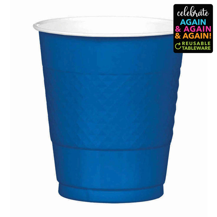 Premium Plastic Cups 355ml 20 Pack - Bright Royal Blue Pack of 20