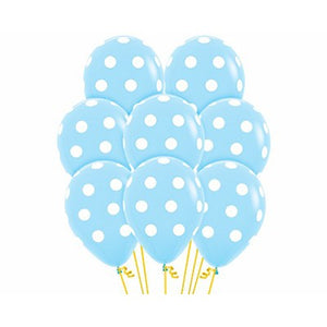 Sempertex 30cm Polka Dots on Light Blue Latex Balloons 12PK Pack of 12