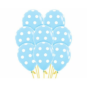 Sempertex 30cm Polka Dots on Light Blue Latex Balloons, 12PK Pack of 12