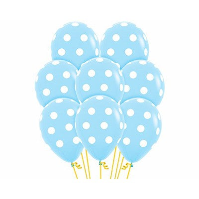 Sempertex 30cm Polka Dots on Light Blue Latex Balloons 12PK Pack of 12