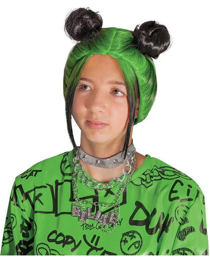 Billie Eilish Double Bun Green Kids Wig