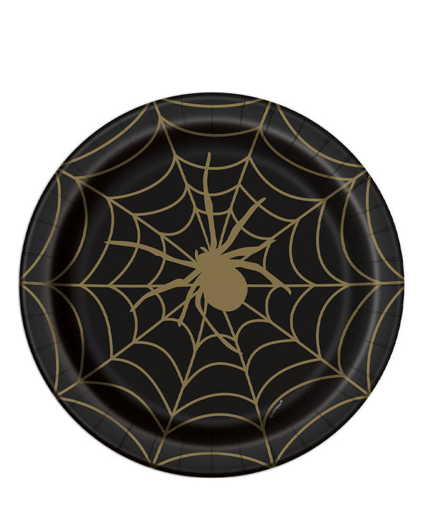 Black and Gold Spider Web 23cm Plates Pack of 8