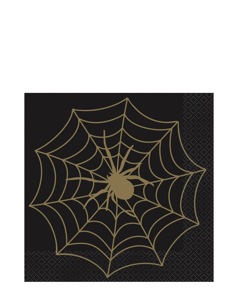 Black and Gold Spider Web Lunch Napkins Pack of 16