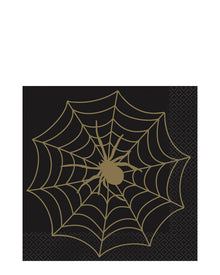 Black and Gold Spider Web Lunch Napkins Pack of 16 For Halloween