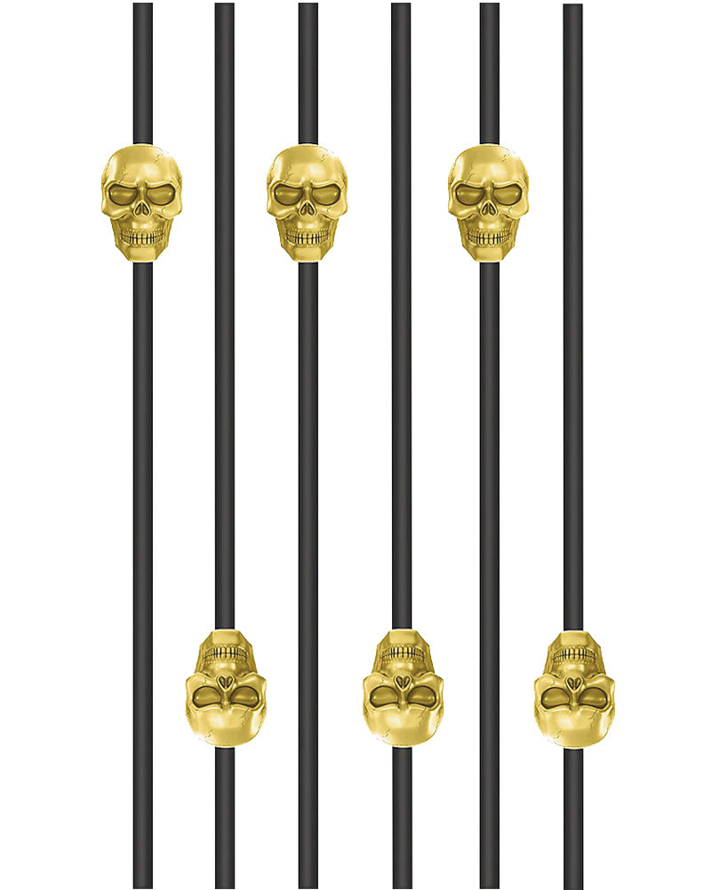 Black and Metallic Gold Skull Straws Pack of 6
