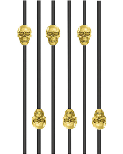 Black and Metallic Gold Skull Straws Pack of 6