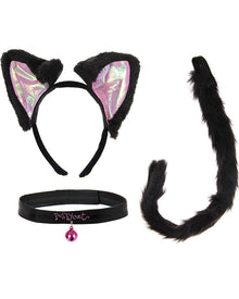 Black and Pink Cat Ears Collar and Tail Deluxe Set