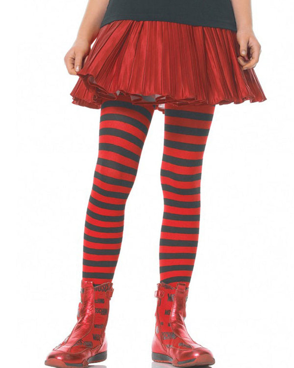 Black and Red Vibrant Striped Girls Tights
