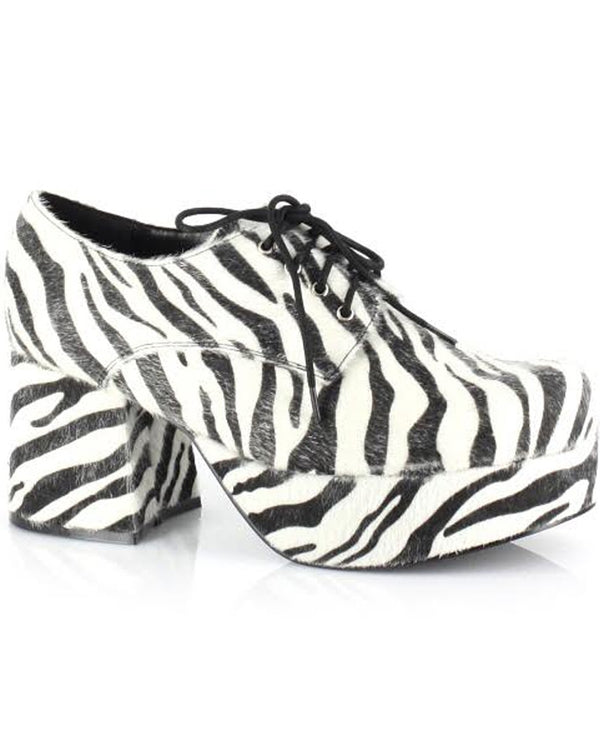 70s Black and White Zebra Platform Mens Shoes