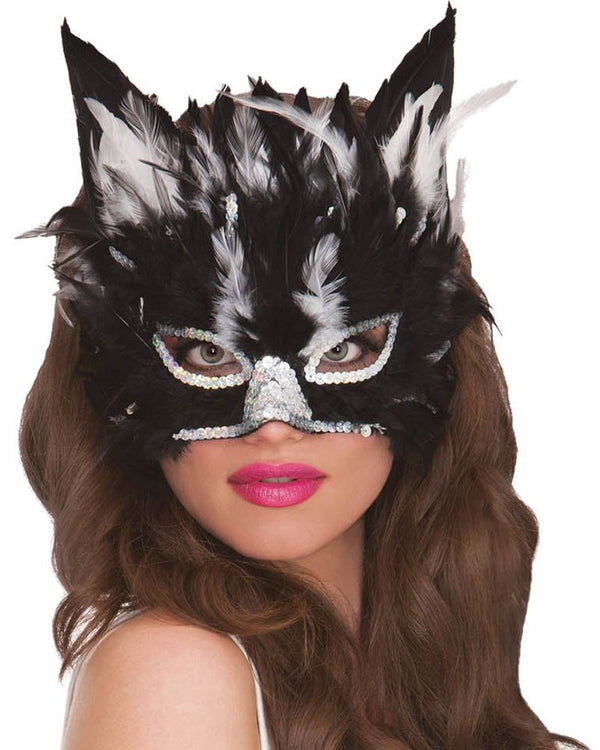 Black Cat Feather Mask