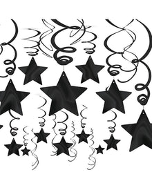 Black Foil Star Hanging Swirl Decorations Pack of 30