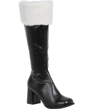 Christmas Black with White Fur Go Go Womens Boots