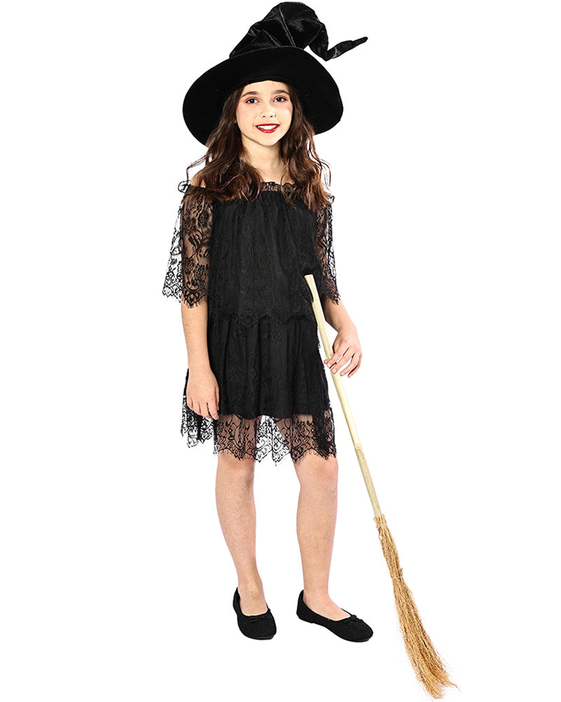 Black Lace Halloween Girls Dress