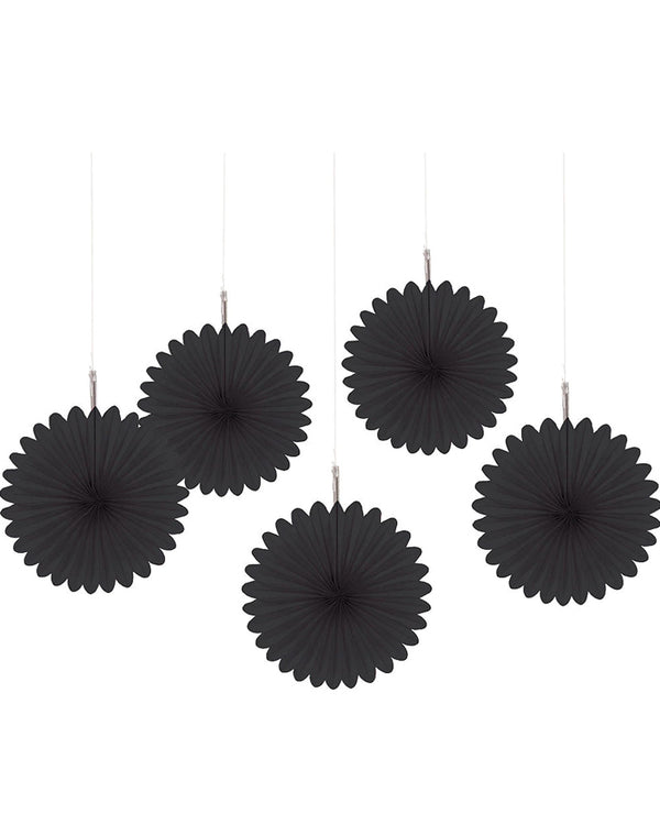 Black Mini Hanging Fan Decorations Pack of 5