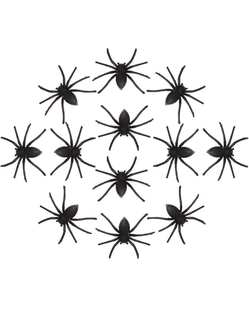 Black Plastic Spiders Pack of 12