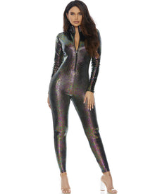 Black Reptile Zipfront Jumpsuit Womens Costume