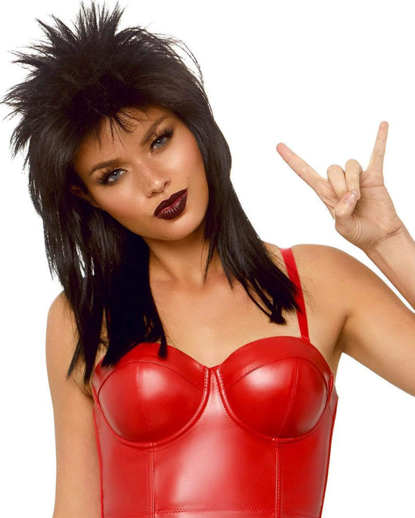 80s Rockstar Long Black Wig