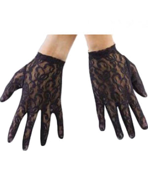 80s Black Short Lace Gloves