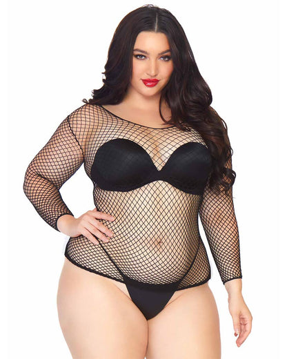 80s Black Spandex Long Sleeved Net Plus Size Womens Shirt