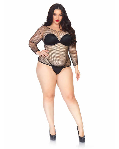 80s Black Spandex Long Sleeved Net Plus Size Womens Shirt