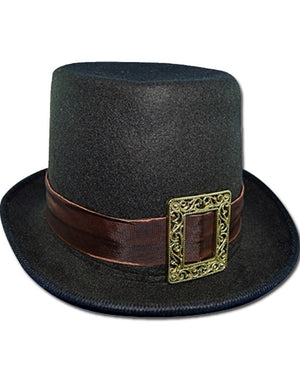 Black Steampunk Top Hat with Buckle