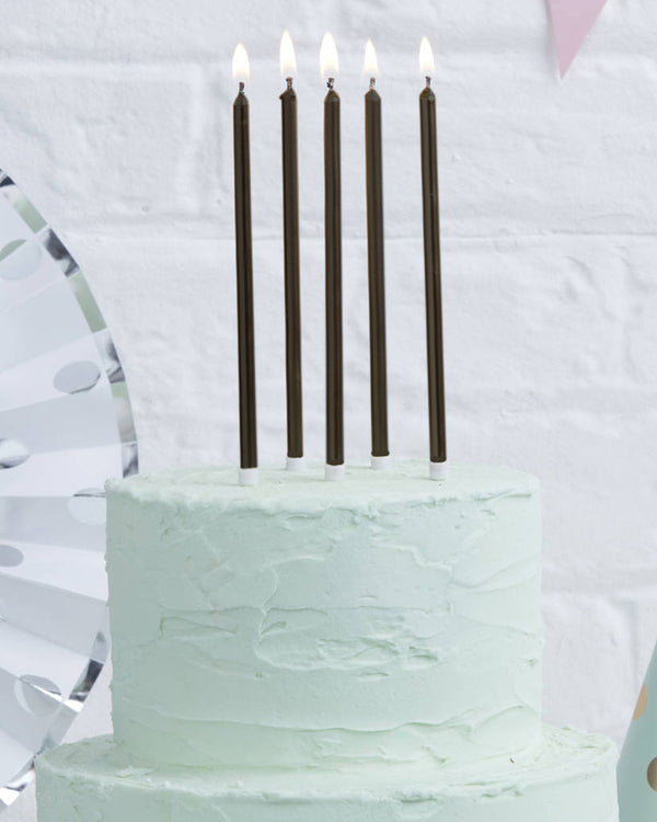 Black Tall 12cm Cake Candles Pack of 12