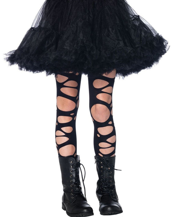 Black Tattered Girls Tights