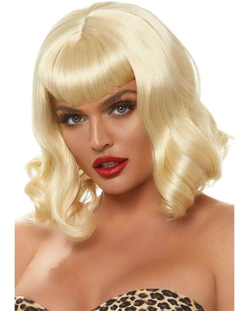 Retro Bangs Short Curly Blonde Wig