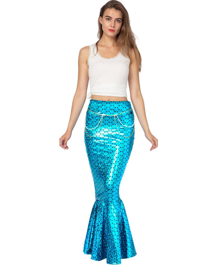 Blue Metallic Hologram Shiny Mermaid Womens Skirt