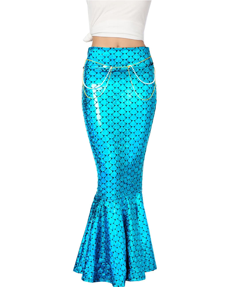 Blue Metallic Hologram Shiny Mermaid Womens Skirt