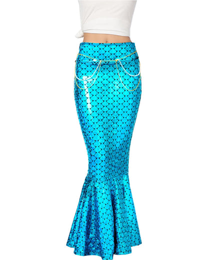 Blue Metallic Hologram Shiny Mermaid Womens Skirt