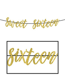 Blush Gold Elegant Sweet Sixteen Glittered Ribbon Letter Banner