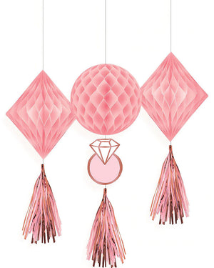 Blush Wedding Honeycomb Hanging Decorations Pack of 3