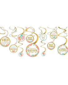 Boho Birthday Girl Hanging Swirl Decorations Pack of 12
