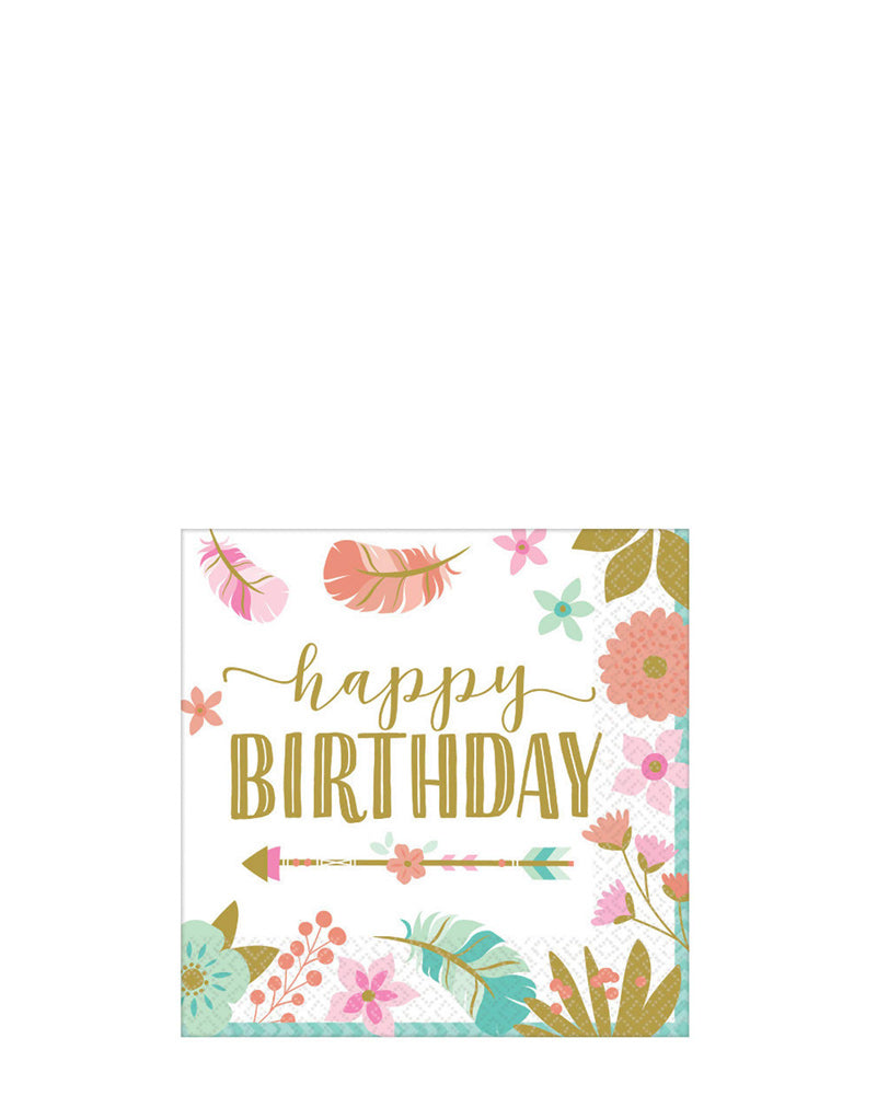 Boho Birthday Girl Happy Birthday Beverage Napkins Pack of 16