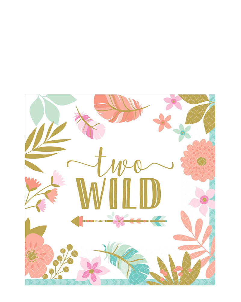 Boho Birthday Girl Two Wild Lunch Napkins Pack of 16