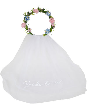 Boho Bride Headband with Embroidered Veil