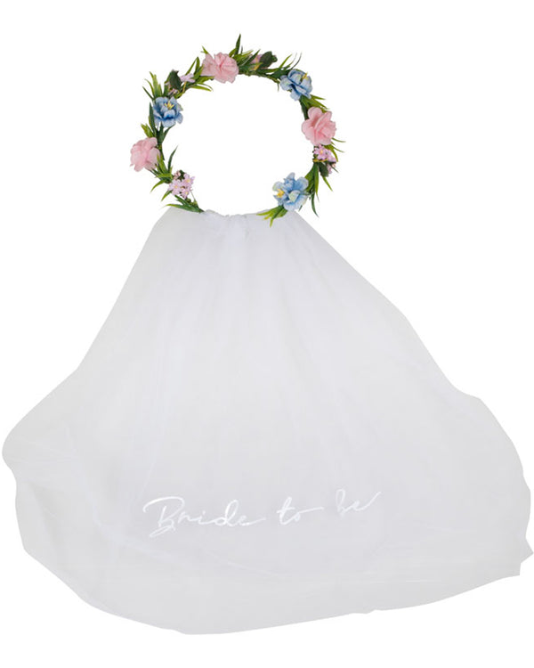 Boho Bride Headband with Embroidered Veil