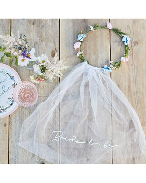 Boho Bride Headband with Embroidered Veil