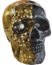 Boneyard Glam Black and Gold Skull Halloween Prop
