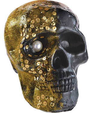 Boneyard Glam Black and Gold Skull Prop