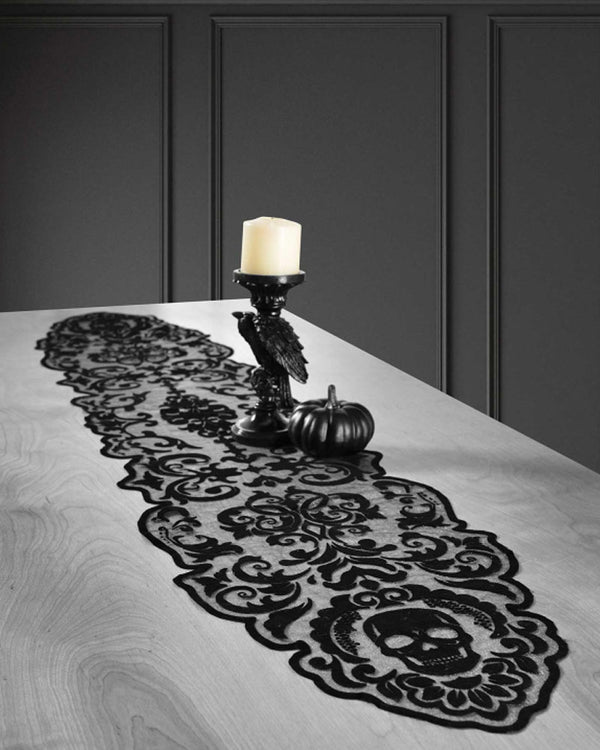 Boneyard Glam Black Lace Table Runner 1.8m