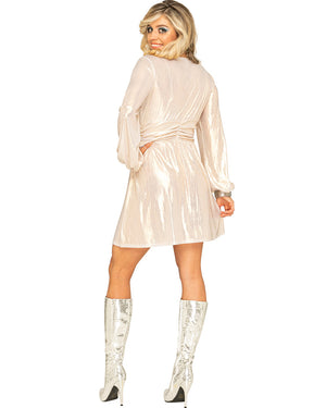 70s Boogie Babe Gold Disco Womens Mini Dress