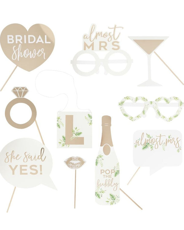 Botanical Hen Party Gold Foiled Photobooth Props Pack of 10