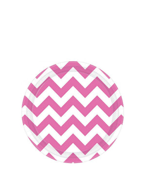 Bright Pink Chevron 17cm Round Paper Plates Pack of 8