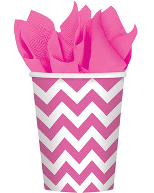 Bright Pink Chevron 266ml Paper Cups Pack of 8