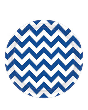 Bright Royal Blue Chevron 23cm Round Paper Plates Pack of 8