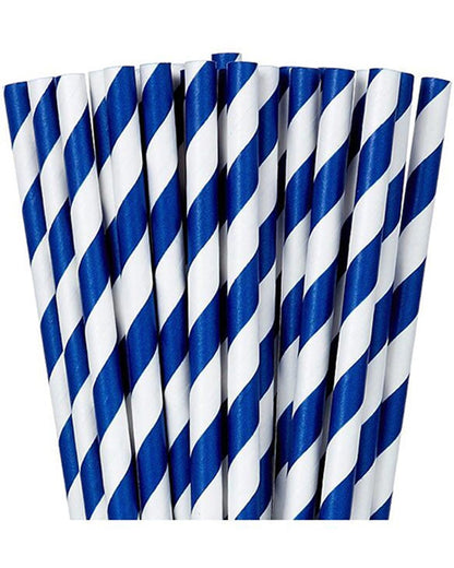 Bright Royal Blue Striped Paper Straws Pack of 24