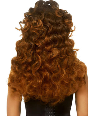 Curly Long Brown Wig with Half Pony